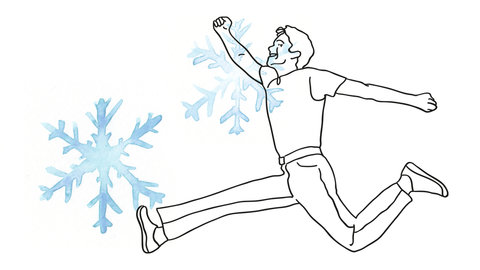 Illustratie van man met sneeuwvlokken op de achtergrond