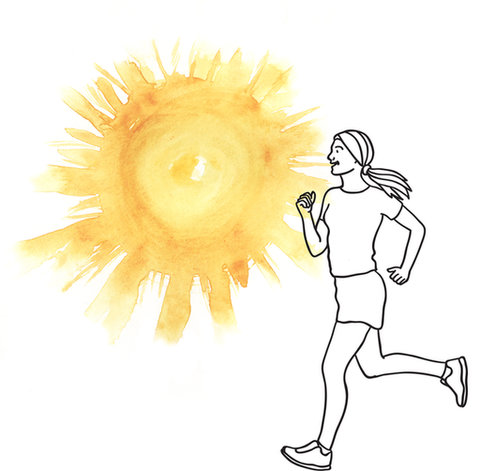 Illustratie van vrouw aan het hardlopen in de zon